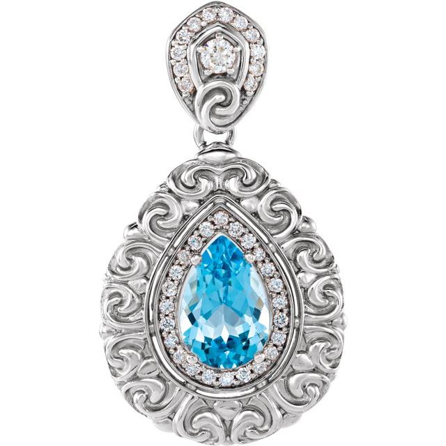 Natural Swiss Blue Topaz Pendant